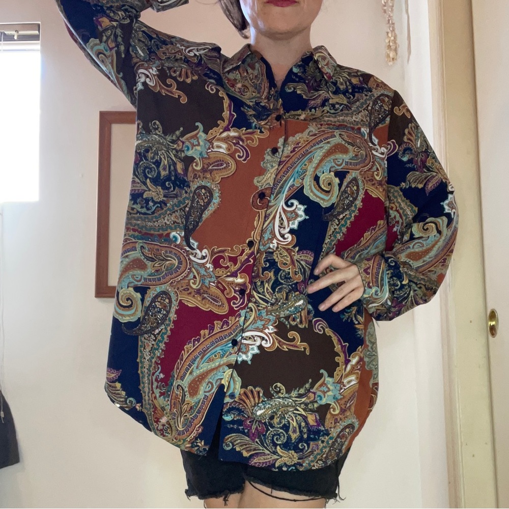 Chico’s Paisley Reversible Blouse, XL
